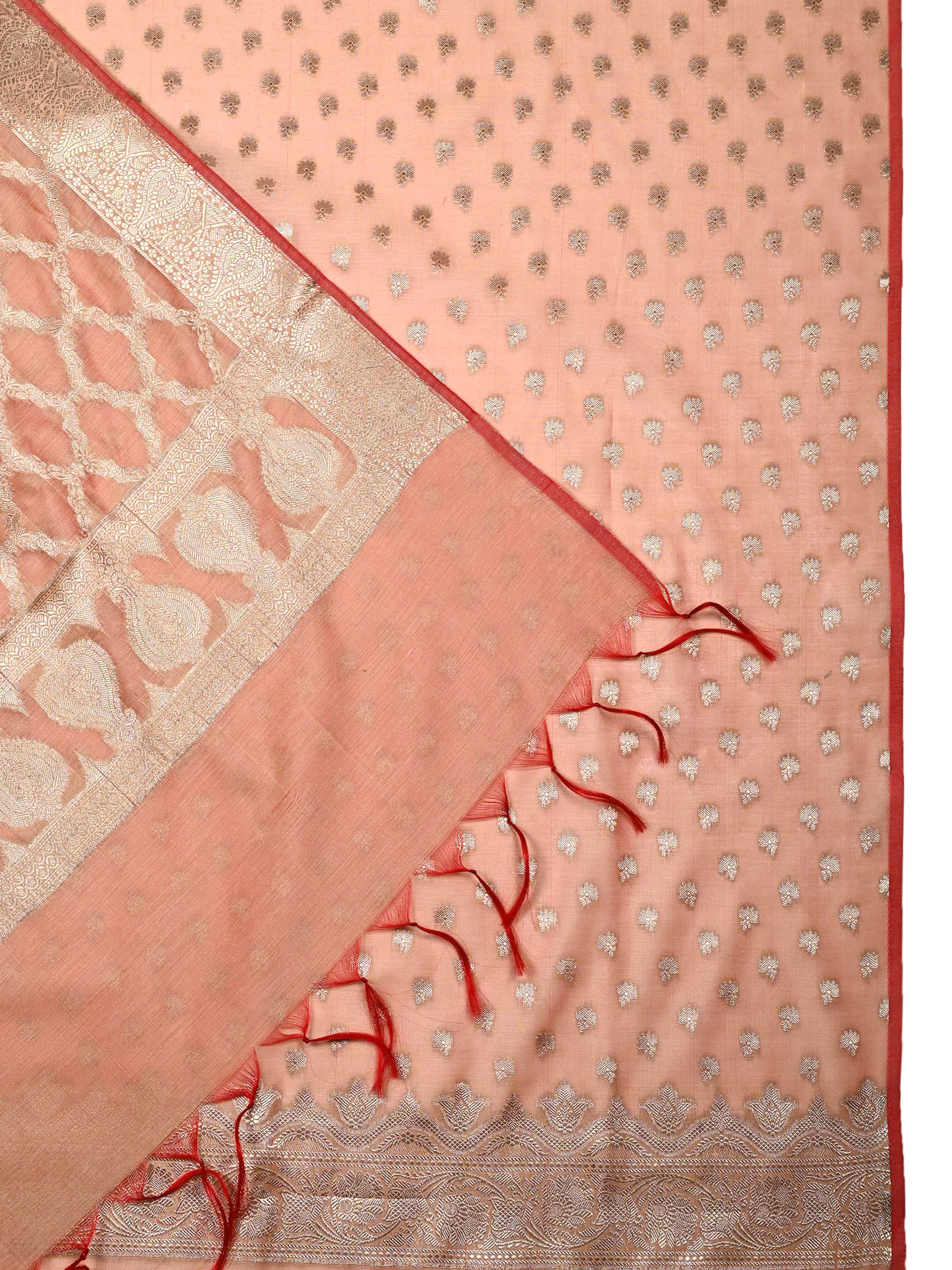 Peach Banarasi Chanderi Silk Unstitched Salwar Suit Dress Material with Woven Zari Dupatta & Chanderi Silk Bottom