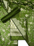 Olive Green & Light Pistachio Banarasi Chanderi Silk Unstitched Suit Set with Floral Jaal Dupatta